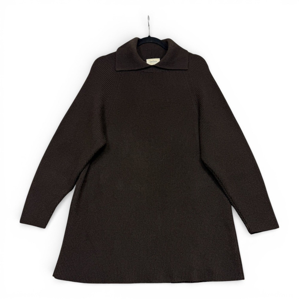 Neiman Marcus Exclusive 100% Cashmere Sweater Womens L Brown Collared Ribbed